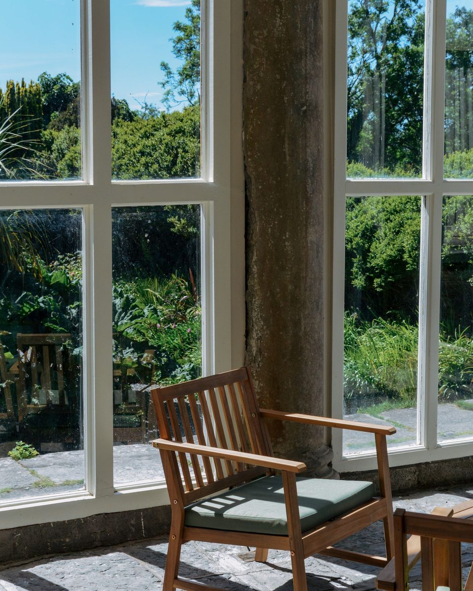 A bay window overlooking the grounds